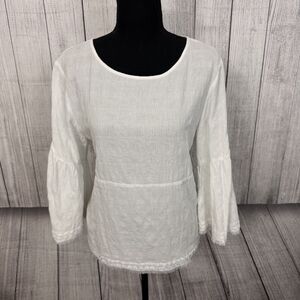 Anthropologie Dolan Women's Medium White The Left Coast Bell Sleeve Fringe Top